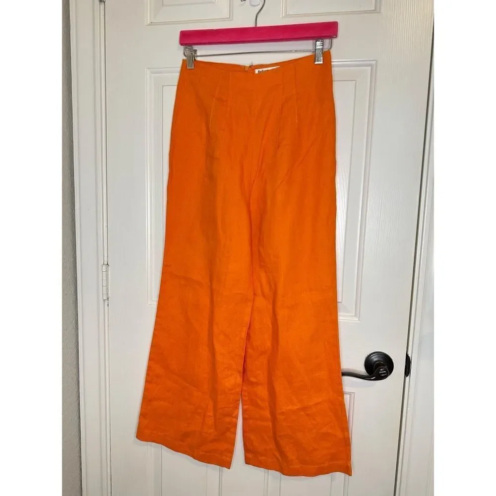 Reformation Citrus Orange 100% Linen Isabel 2 Piece Outfit Sz 4 Coastal Cruise